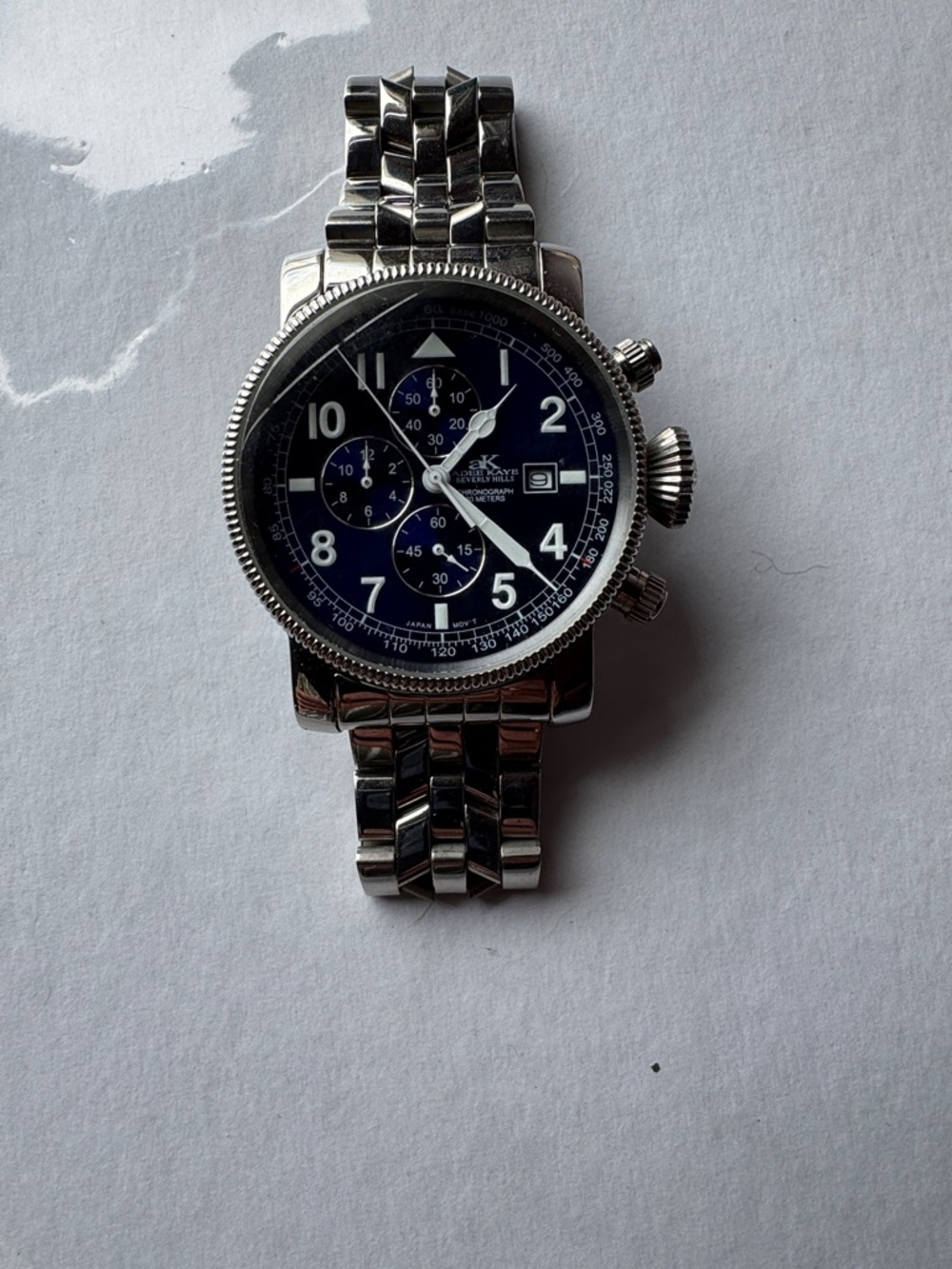 Adee Kaye Silver Stainless Steel Chronograph Watch with Black Dial